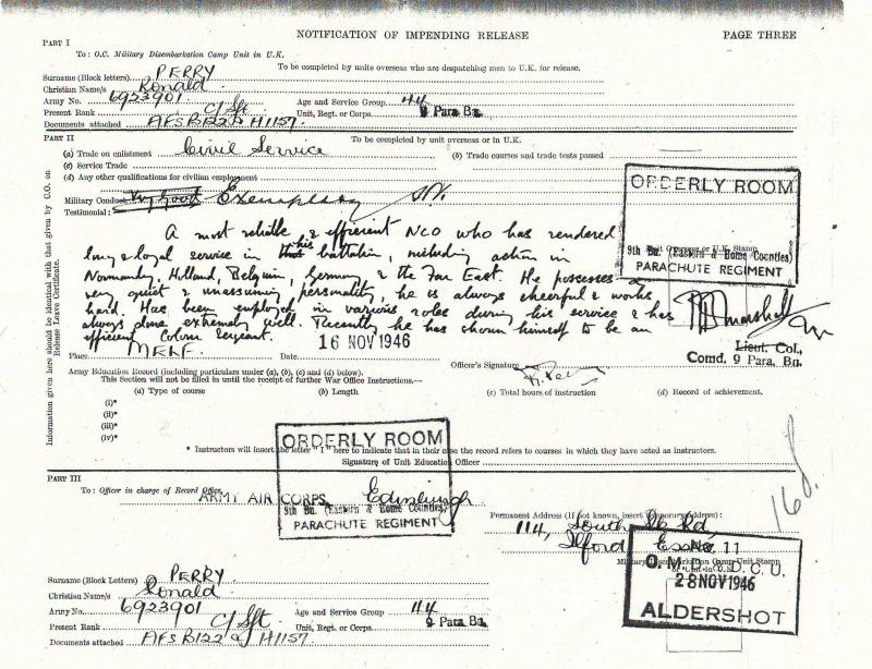 Impending Release Form For Ronald Perry | ParaData